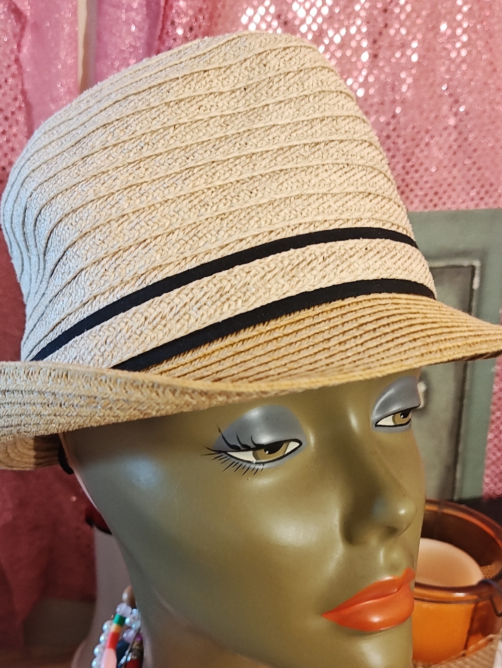 H&M Cream Straw Fedora with Black Band